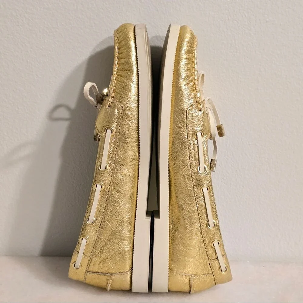 Michael Kors Blair Boat shoes Loafers Moccasin in GOLD metallic leather 8